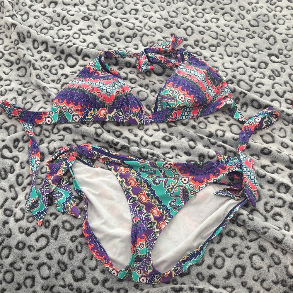 Kenneth Cole Teal, Purple and Pink Paisley Bikini Set